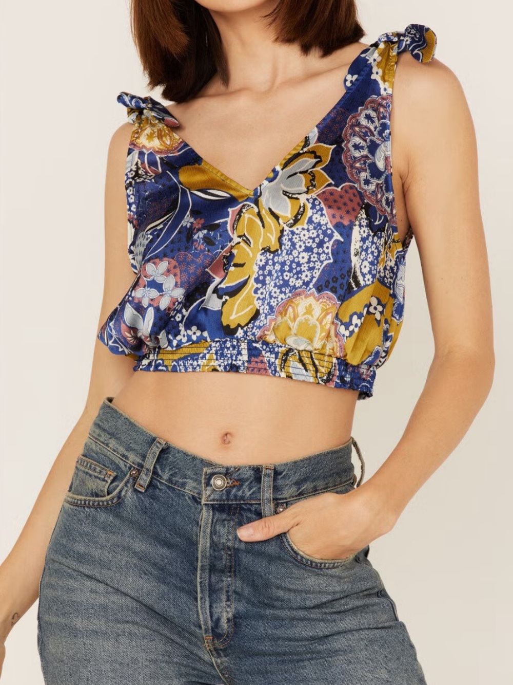 Free People Weekend in Montauk Floral Cropped Tank Size Large